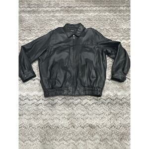 Sean John Y2K Black Leather Bomber Jacket Men’s Size 2XL